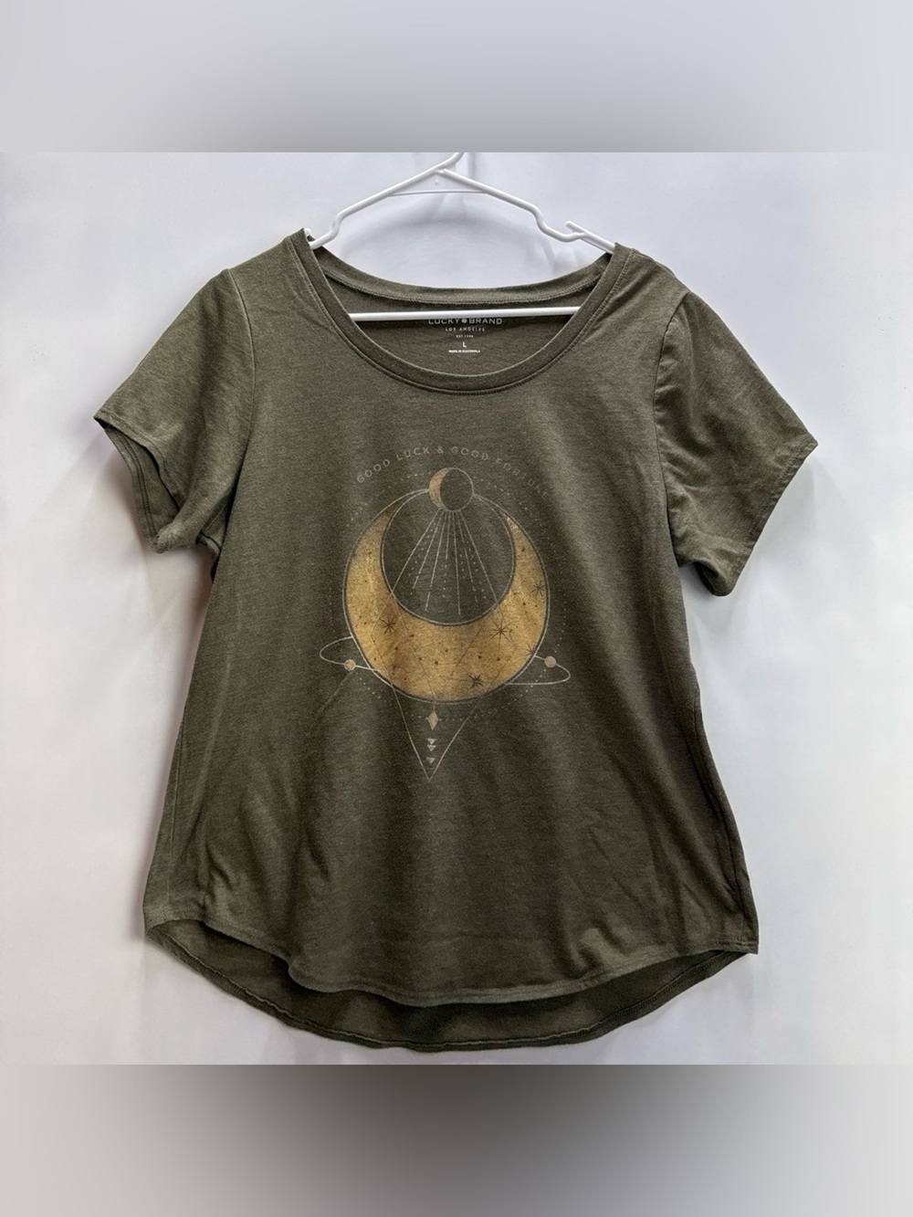 Lucky Brand Women’s Green Celestial “Good Luck & Good Fortune” T-Shirt